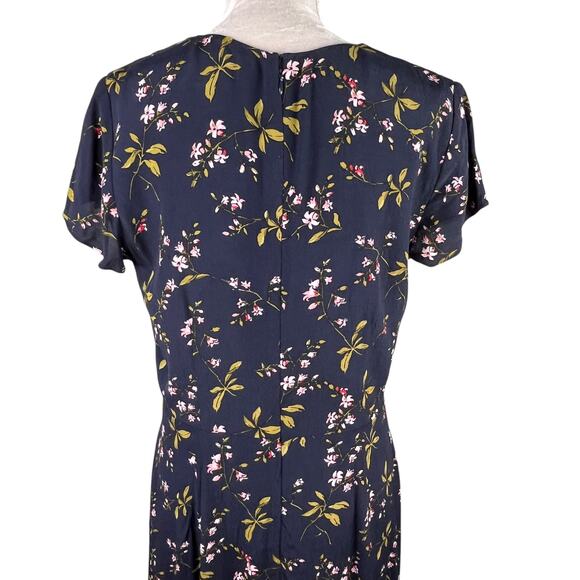 Ann Taylor Navy Blue Floral Midi Faux Wrap Dress 12T - Picture 10 of 14